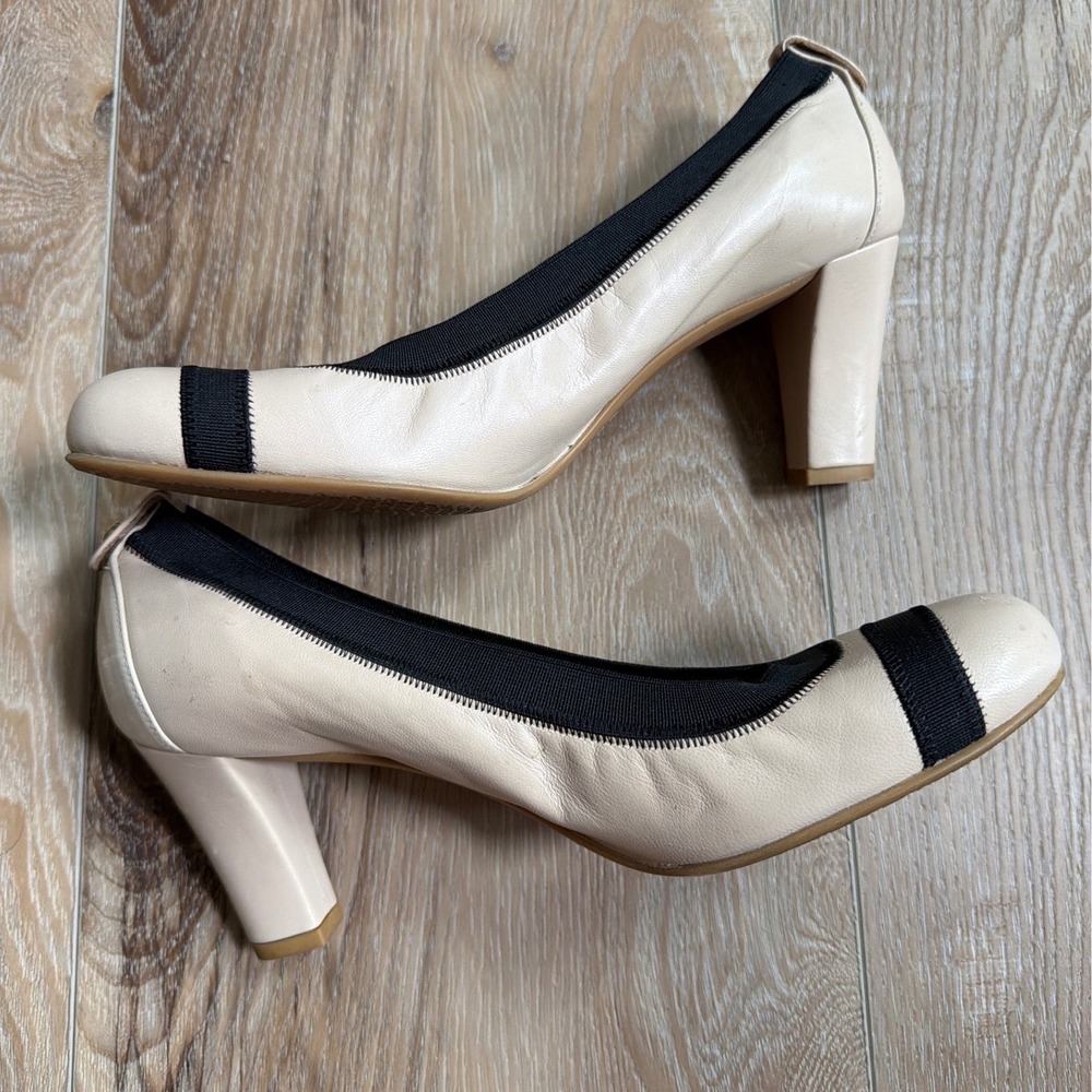 Stuart Weitzman Easily Patent Leather Pumps 7.5 Black Cap Toe Block Heel Office